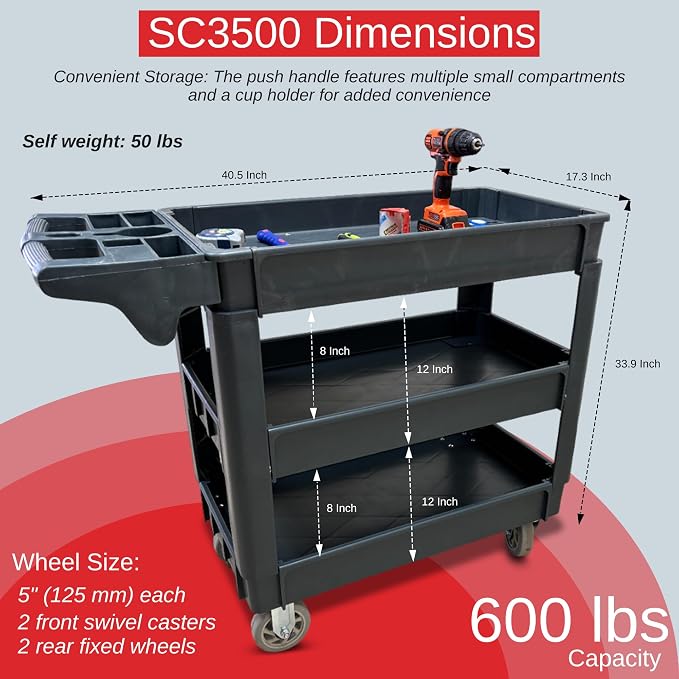 600 lbs Heavy Duty Rolling Utility Service Cart - Image 6