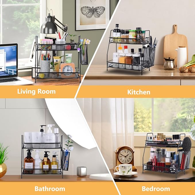 Bathroom Organizer with Basket, 2-Tier Bathroom Tray - Image 5