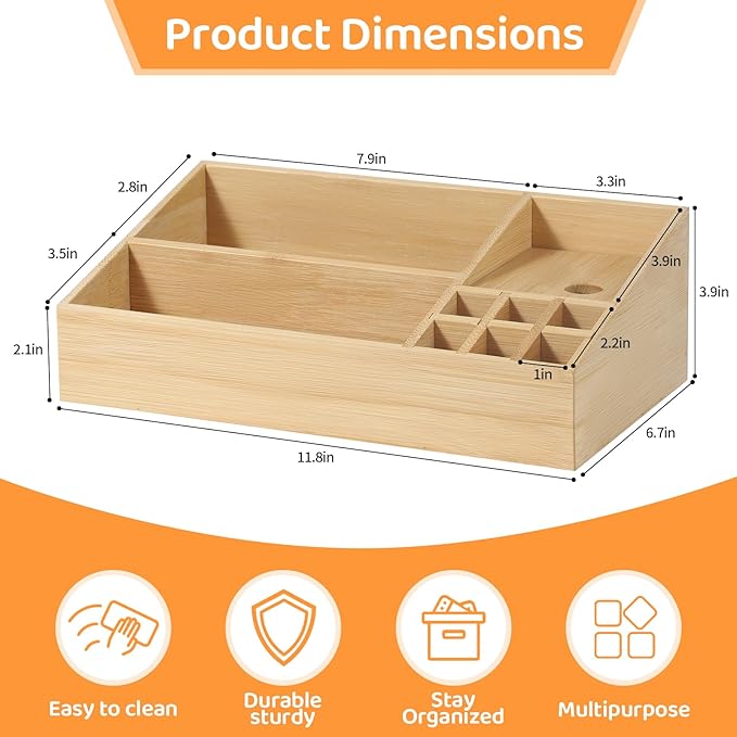 Bamboo Makeup Desk Organizer, Makeup Storage Organization Table Box, Suitable - Image 5
