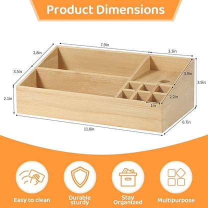 Bamboo Makeup Desk Organizer, Makeup Storage Organization Table Box, Suitable - Image 5