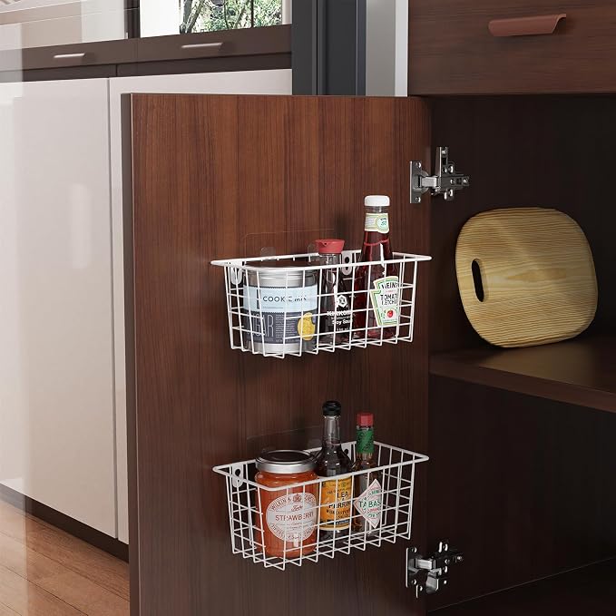 MaraFansie Hanging Kitchen Baskets Wire Storage Basket Adhesive and Screws - Image 3