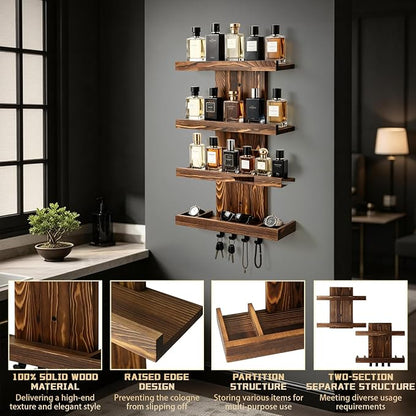 Cologne Organizer for Men, Wall-Mounted Perfume Storage Display Shelf | Wooden - Image 3
