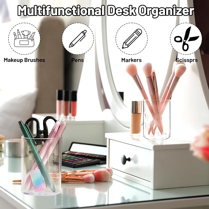 2 Pcs Pen Holder Acrylic Cylinder Container Stylish Clear Acrylic Desk - Image 7