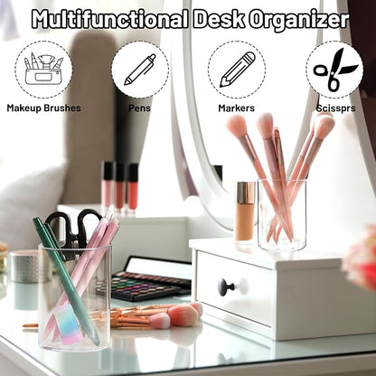 2 Pcs Pen Holder Acrylic Cylinder Container Stylish Clear Acrylic Desk - Image 7