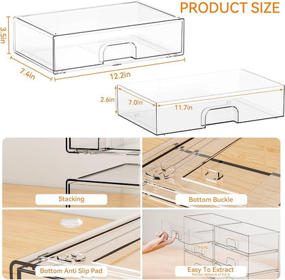 Yieach 12.1''W Clear Stackable Storage Drawers, 2 Pack Acrylic Drawer Organizer - Image 3