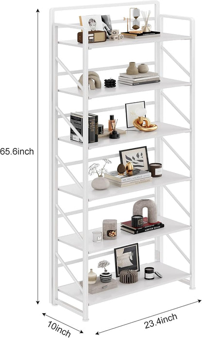 JSB No Assembly Folding Bookshelf, 6 Tier Industrial Metal Book Shelf - Image 3