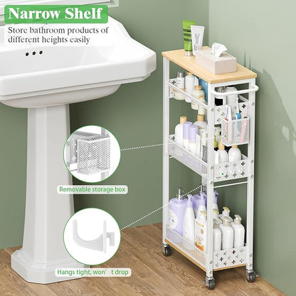 4 Tier Slim Rolling Storage Cart, Laundry Room Cart on Wheels, Small Metal - Image 6