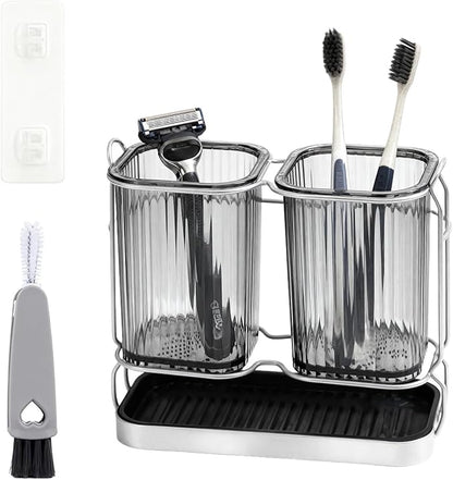2-Pack Grey Toothbrush Holders, Wall Mounted or Countertop Toothbrush Holders by RISESAILS
