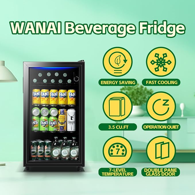 WANAI Beverage Refrigerator Cooler 3.5 Cu.Ft, 120 Can Mini Small Fridge - Image 2