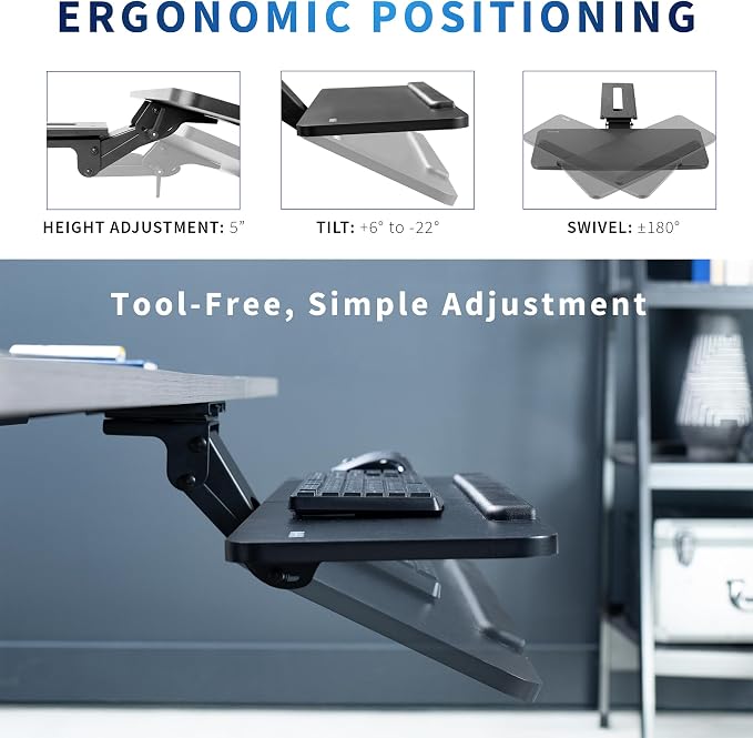 VIVO Adjustable Computer Keyboard and Mouse Platform Tray, 34 x 10 inch - Image 3
