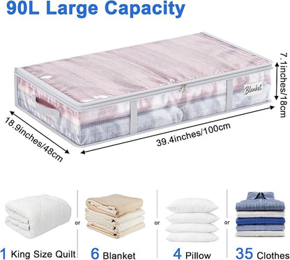 Fixwal 4pcs 90L Under Bed Storage Containers Bins Clear Closet Underbed - Image 2