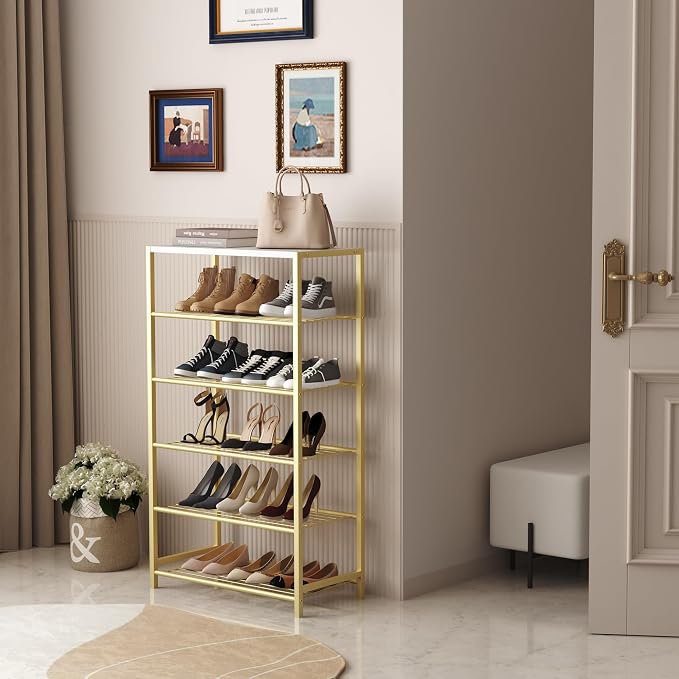HOMEFORT Shoe Rack 6-Tier, Shoe Storage Shelf, Industrial Shoe Tower, Narrow - Image 2