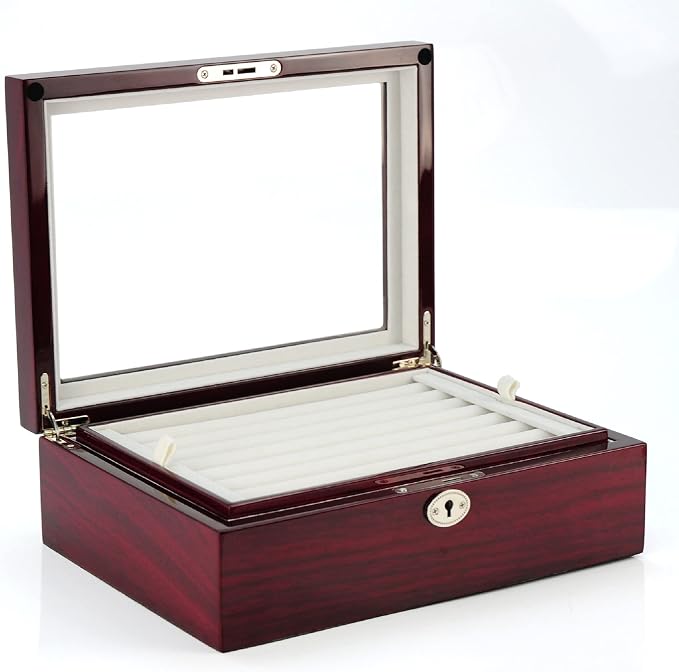 Deluxe Jewelry Cufflinks Collector's Storage Presentation Box Case Mahogany - Image 6