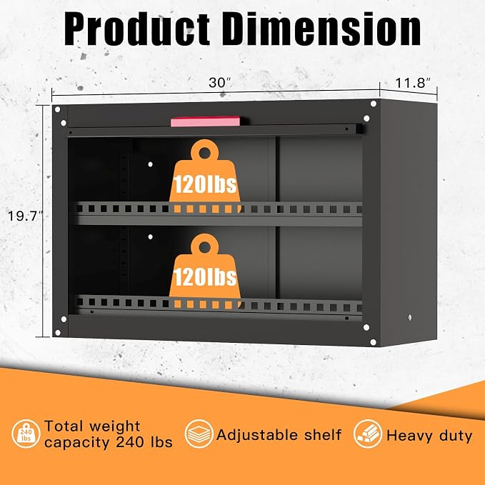 Garage Wall Cabinet, Up Flip Door Metal Wall Cabinet, Wall Mounted Metal - Image 3
