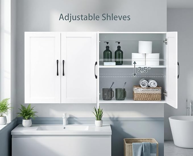 Wall Cabinet with Adjustable Shelves, Laundry Room Cabinet with 4 Doors - Image 7