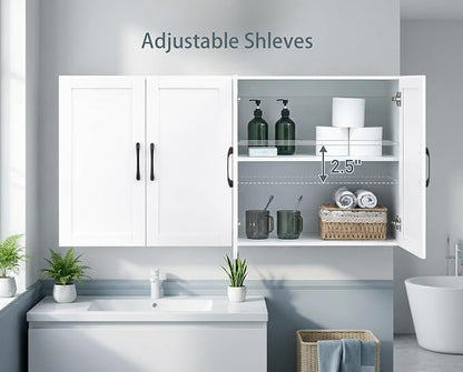 Wall Cabinet with Adjustable Shelves, Laundry Room Cabinet with 4 Doors - Image 7