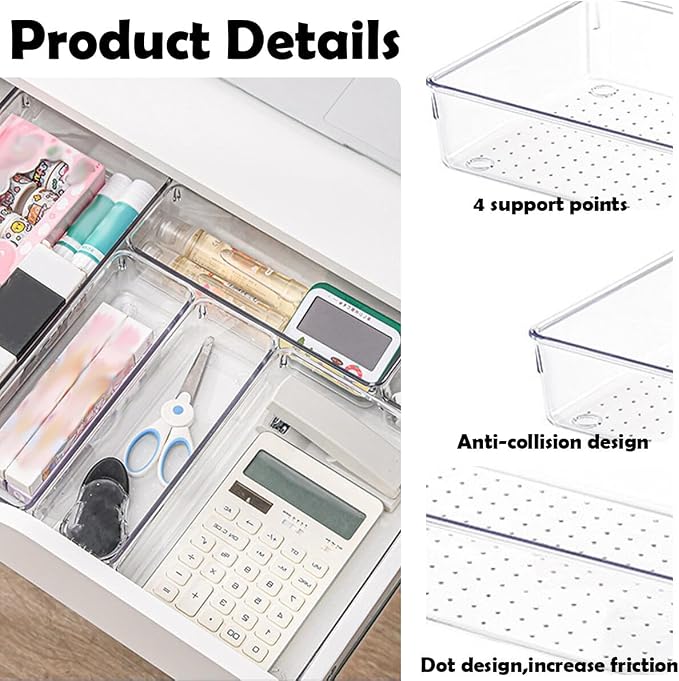 6 Pack Clear Drawer Organizer Trays Plastic Drawer Organizers Set 15 x 6 x 2 - Image 4