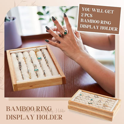 Novabright 2 Pcs Bamboo Ring Holder Bamboo Ring Display Stand 5 Slot Rings - Image 3