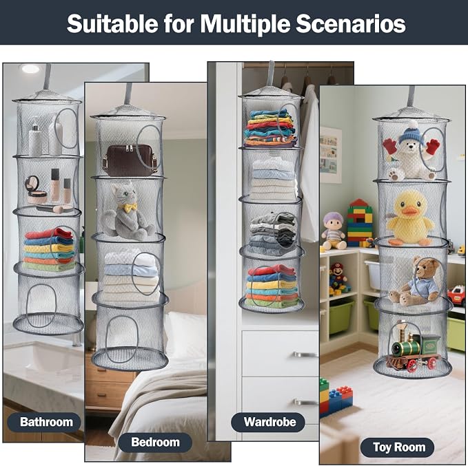 2PCS Hanging Mesh Storage Net, 4 Tier Stuffed Animal Storage - Image 7