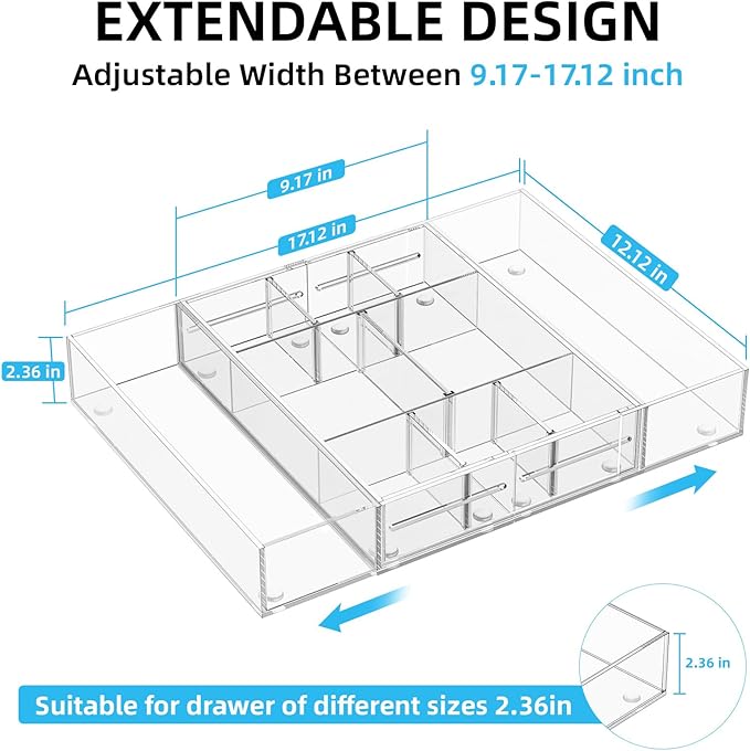 Marbrasse Acrylic Expandable Drawer Organizer, Desk Organizers and Accessories - Image 2