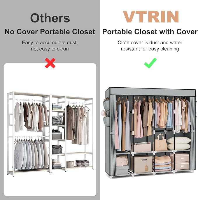 VTRIN Portable Closet for Hanging Clothes 67 Inch Wide Large Capacity Portable - Image 7