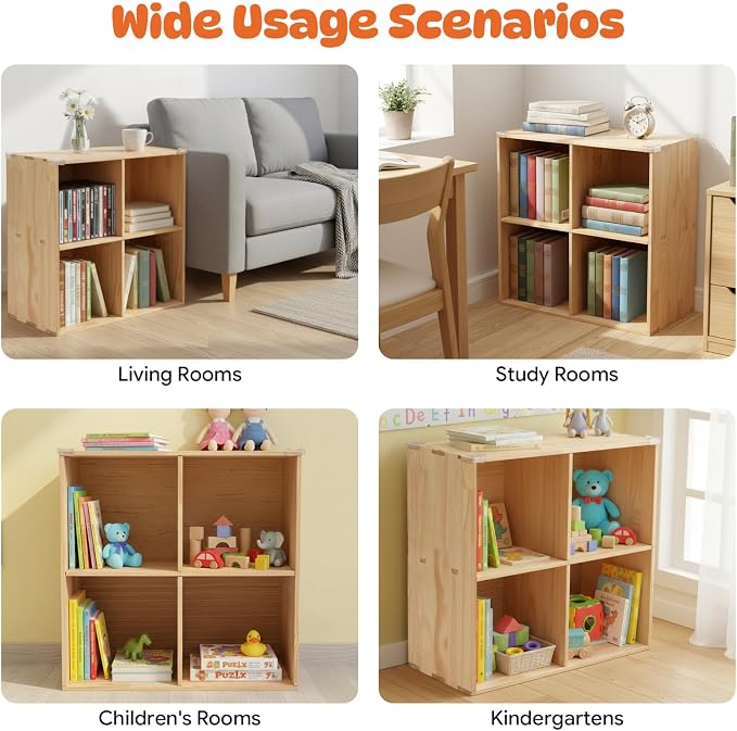 4 Cube Storage Shelf, 2-Tier Solid Wood Cube Storage Organizer, Vertical or - Image 5