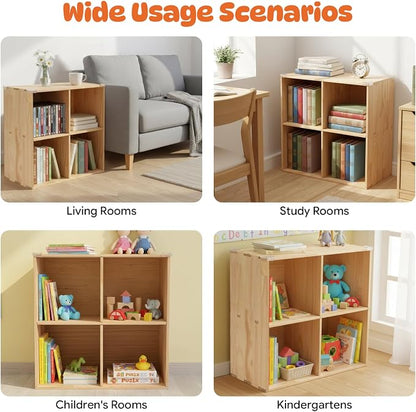4 Cube Storage Shelf, 2-Tier Solid Wood Cube Storage Organizer, Vertical or - Image 5