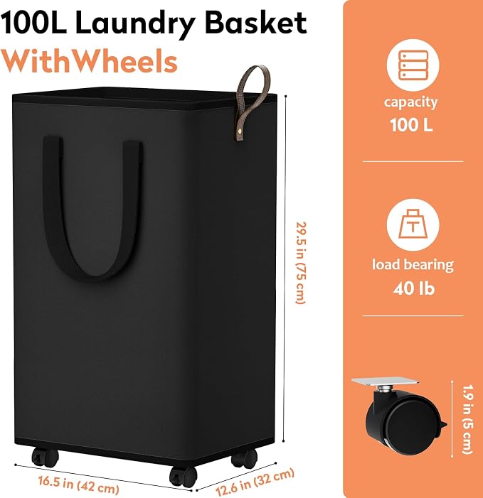SpaceTrove Laundry Basket with Wheels, Collapsible Laundry Baskets, Laundry - Image 2