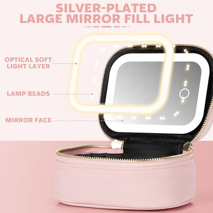 Small Makeup Bag with Led Mirror, Mini Travel Make up Bag 3 Light Modes - Image 4