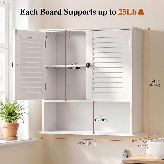 Bathroom Wall Cabinet with Adjustable Shelf, Over Toilet Storage Cabinet - Image 2