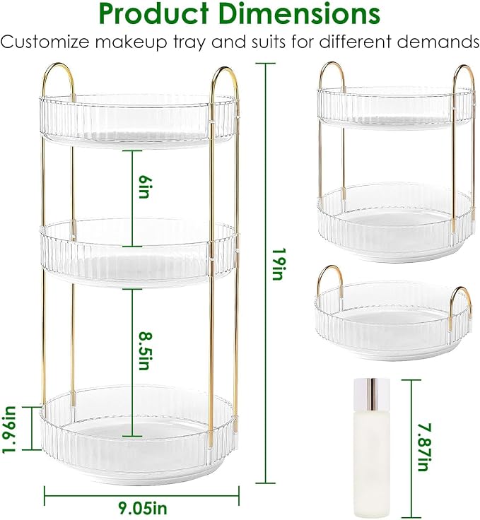 360° Rotating Makeup Organizer for Vanity, 3 Tier Spinning Perfume Cosmetic - Image 4
