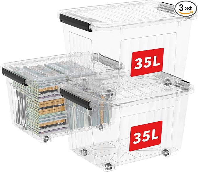 Cetomo 40Qt*3 Plastic Storage Bins, Storage Box, 3 Pack, Organizing Container by Cetomo