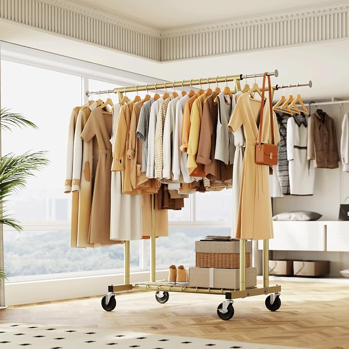 HYSEYY Heavy Duty Clothes Rack, Rolling Clothing Rack - Image 9