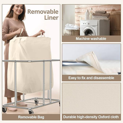 Hodonas 230L Rolling Laundry Hamper, 2-Section Laundry Basket - Image 4