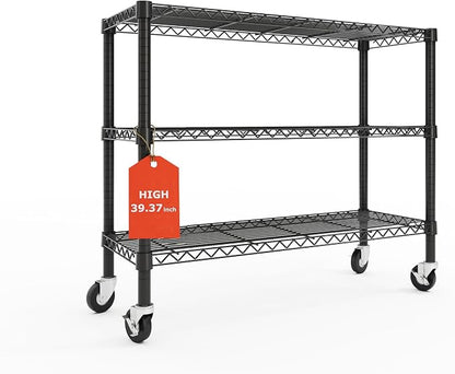 3 Tier Wire Shelving Unit with Wheels, Heavy Duty Metal Storage Shelf Rack by ORCHIDLEAF-HOME
