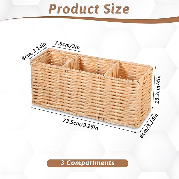 Ptwola Wicker Flatware Silverware Caddies Woven Kitchen Cutlery Organizer - Image 2