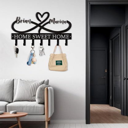 Personalized Couple's Name Key Rack, Wall Mounted Metal Key Holder - Image 2