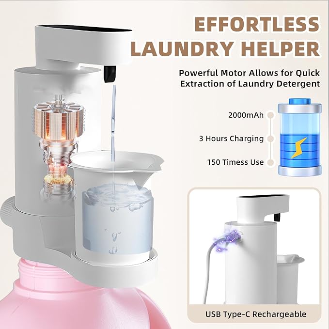 Electric Laundry Detergent Dispenser, USB-C Rechargeable Automatic Laundry - Image 5