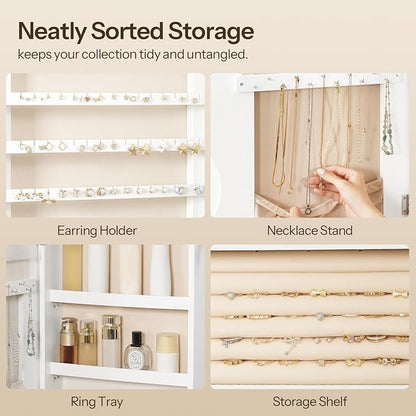 HOOBRO LED Mirror Jewelry Cabinet, Wall/Door Mounted Jewelry Organizer - Image 9