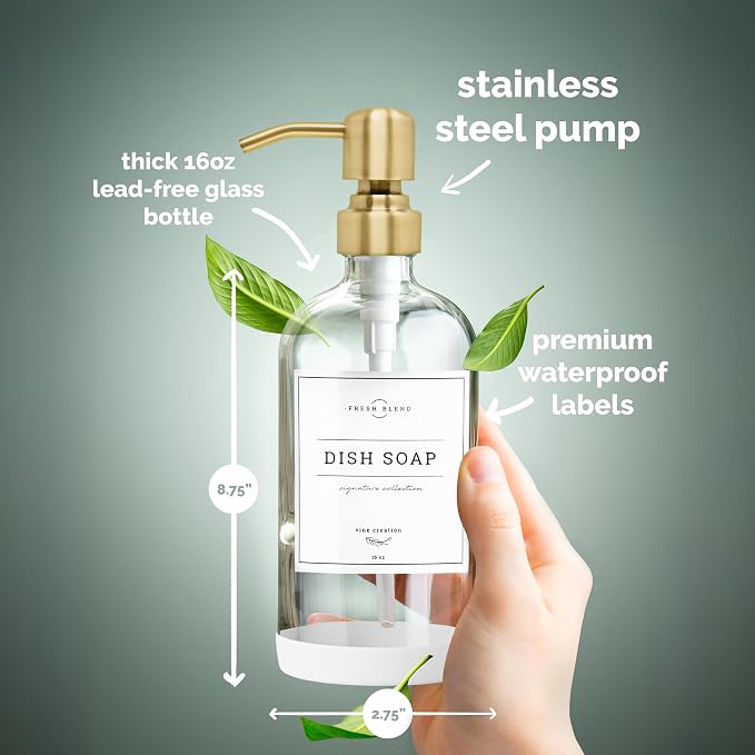 Vine Creations Clear Glass Soap Dispenser, 2 Pack Kitchen Soap Dispenser Set - Image 5