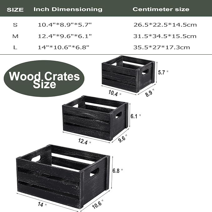 Wooden Storage Crates 3 Pack Nesting Rustic Wood Boxes - Image 4