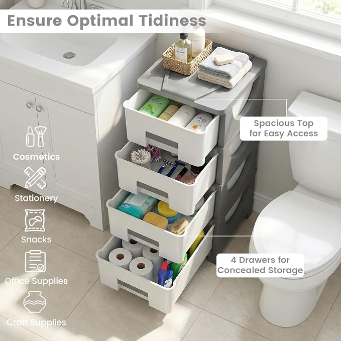 Giantex 2 Pack 4-Drawer Storage Organizer, Plastic Storage Tower - Image 6