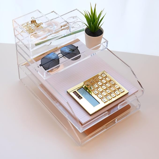 Stackable Clear Acrylic Paper Trays, Desk File Organizer, A4 Paper Holder - Image 6