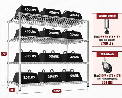 PrimeZone 4 Tier 55.5" Wx24 Dx76 H Wire Shelving - Image 3