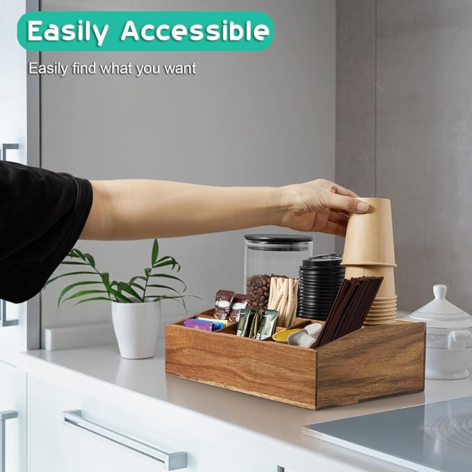 ALELION Acacia Wood Coffee Station Organizer - Image 4
