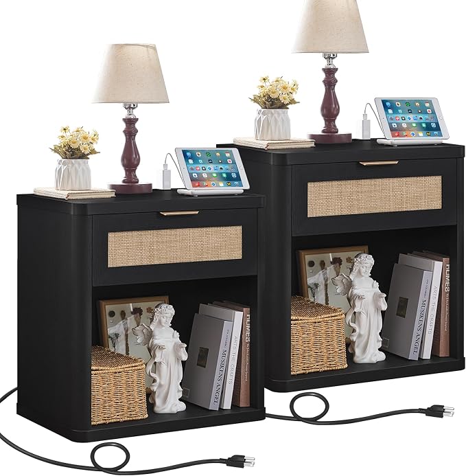 LEYAOYAO Rattan Nightstands Set of 2 by LEYAOYAO-Findtheshiningpointofyourideallife%EF%BC%81