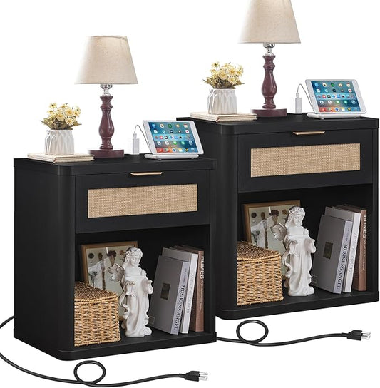 LEYAOYAO Rattan Nightstands Set of 2 by LEYAOYAO-Findtheshiningpointofyourideallife%EF%BC%81