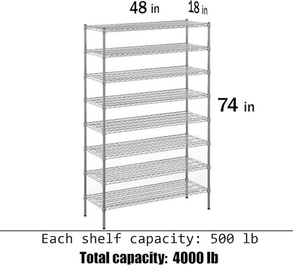 18" Deep x 48" Wide x 74" Height Wire Shelving Kit | 8-Tier | NSF Commercial - Image 3
