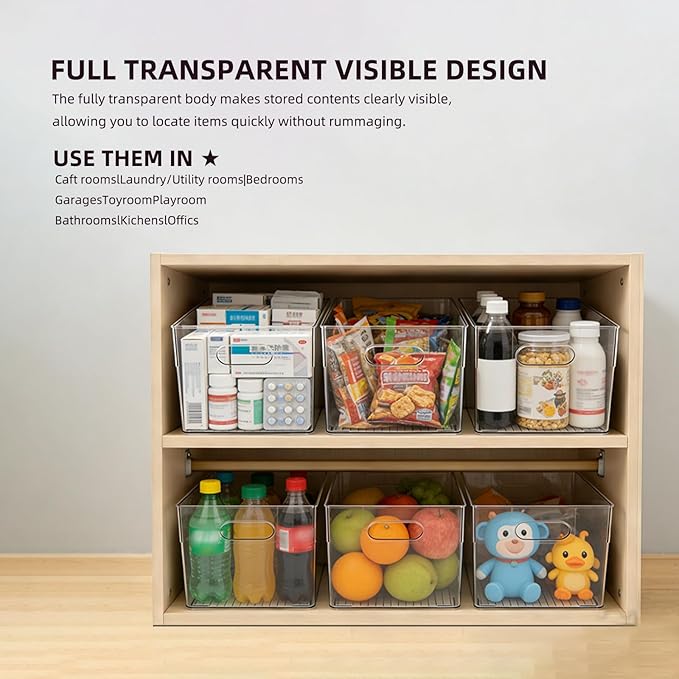 6 Pack Thick Clear Stackable Storage Bins, Cabinet Organizer, Plastiic - Image 4