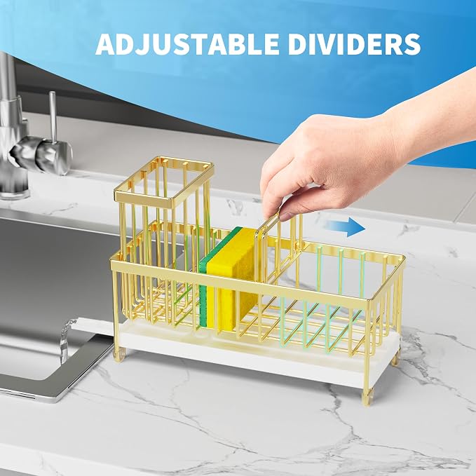 Cisily Gold Sponge Holder for Kitchen Sink, Sink Caddy Organizer - Image 4